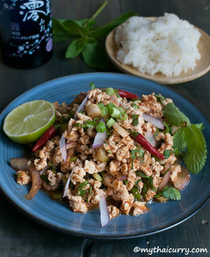 Thai Minced Chicken Salad or Laab Gai Serving Presentation